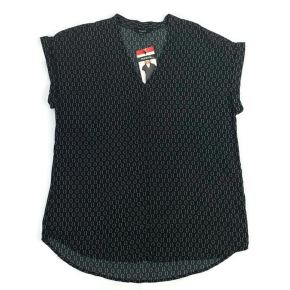 Pleione Black White Comma Print Short Cap Cuffed Dolman Sleeve Top Womens Medium - Picture 12 of 15